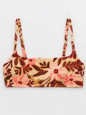 aerie Floral Print Bikini Top in Tan, Pink & Brown